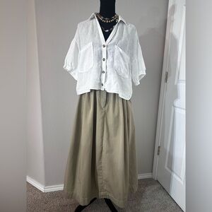 VTG Ralph Lauren Khaki Cotton Midi Skirt Size 10